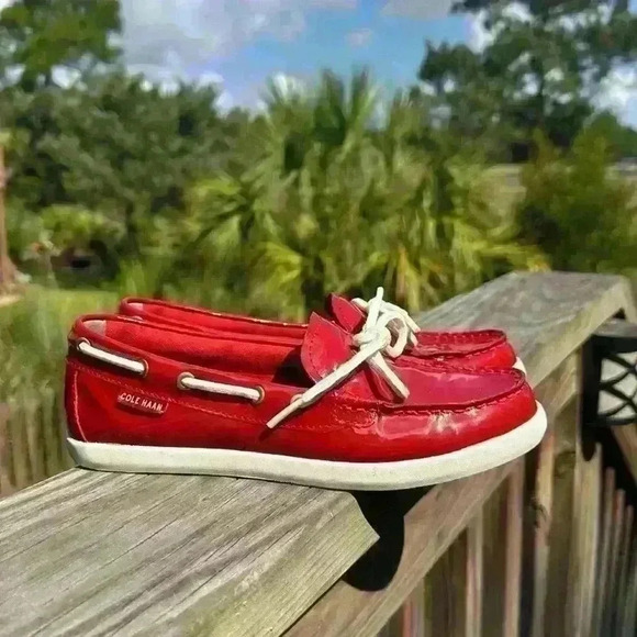 Cole Haan Nantucket Camp Moc Red Patent Leather Boat Shoes Women’s Size 6B - Picture 4 of 13